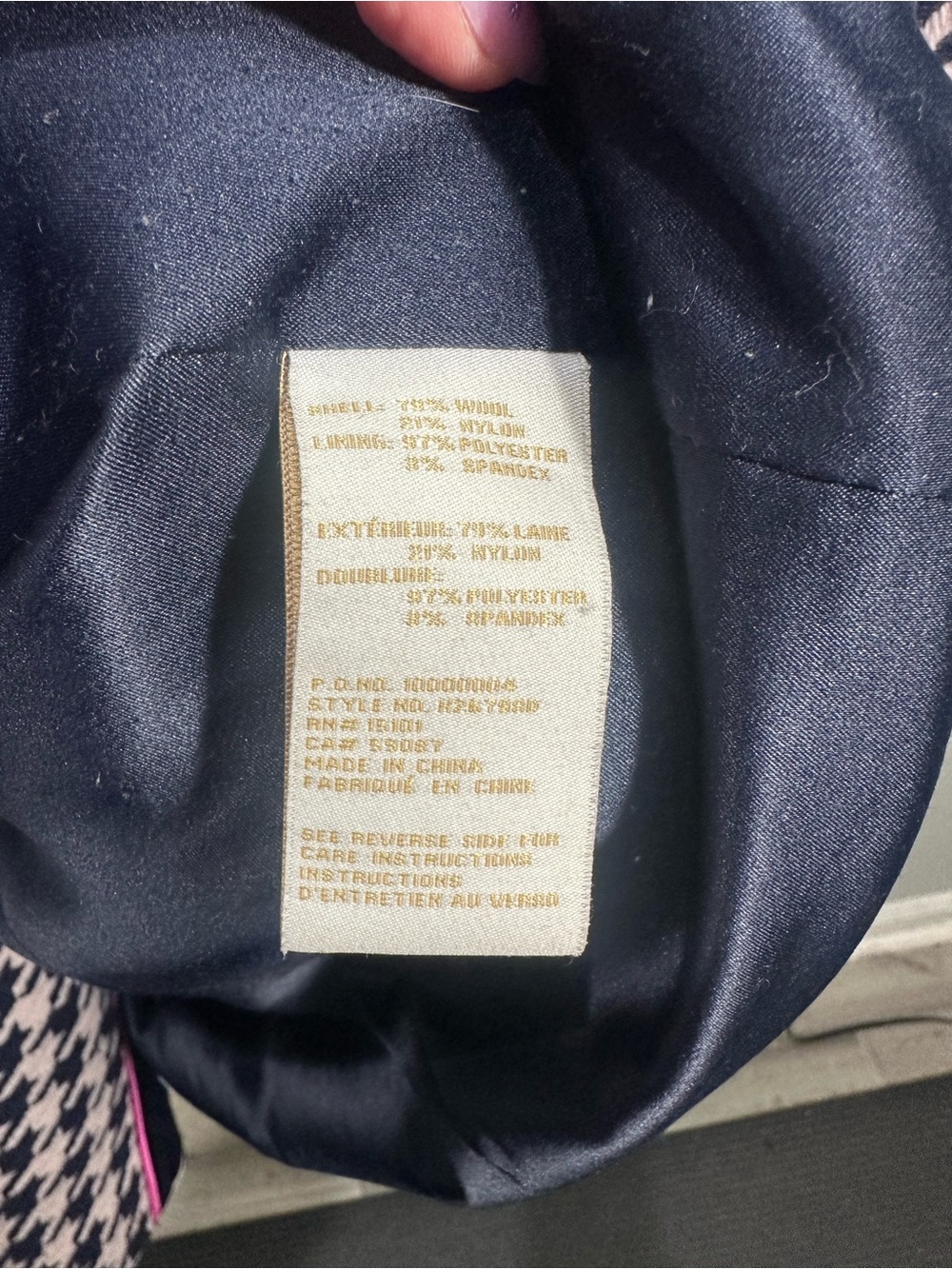 Kate Spade New York Pink & Navy Houndstooth Wool Blend Coat Large - Picture 8 of 9